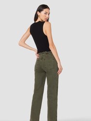 Remi High-Rise Straight Ankle Jean With Elastic Waist Band - Rifle Green