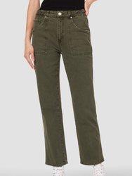 Remi High-Rise Straight Ankle Jean With Elastic Waist Band - Rifle Green - Rifle Green