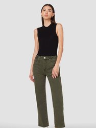 Remi High-Rise Straight Ankle Jean With Elastic Waist Band - Rifle Green