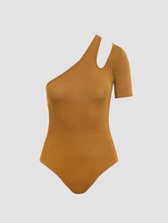 Short Sleeve Asymmetrical Bodysuit - Desert Sand