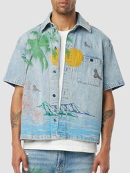 Short Sleeve Crop Shirt - Indigo Palm