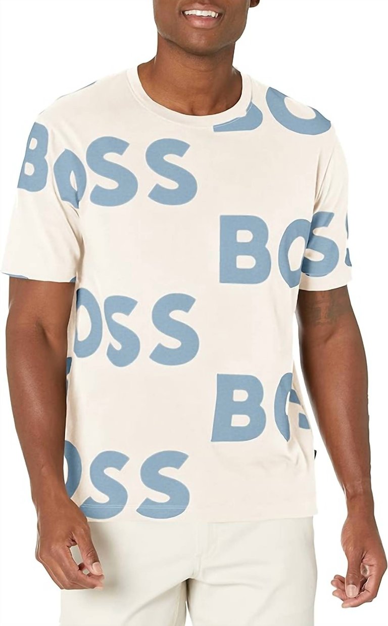 All Over Logo Sort Sleeve Crew Neck Cotton T-Shirt - Almond Beige