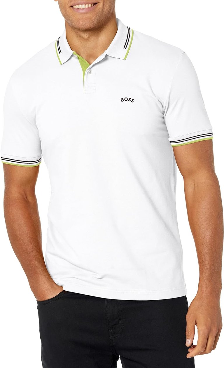 HUGO BOSS Men Paul Modern Essential Blank White/Electric Lime Polo T-Shirt - White