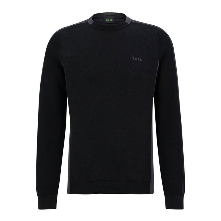 Hugo Boss Men Rinos 001-Black Logo on Sleeves Crew Neck Cotton Sweater - Black