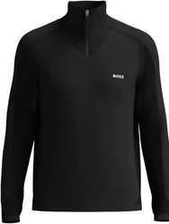 Hugo Boss Men Viscose Polymide White Logo Half Zip Zilnar Sweater 001-Black - Black