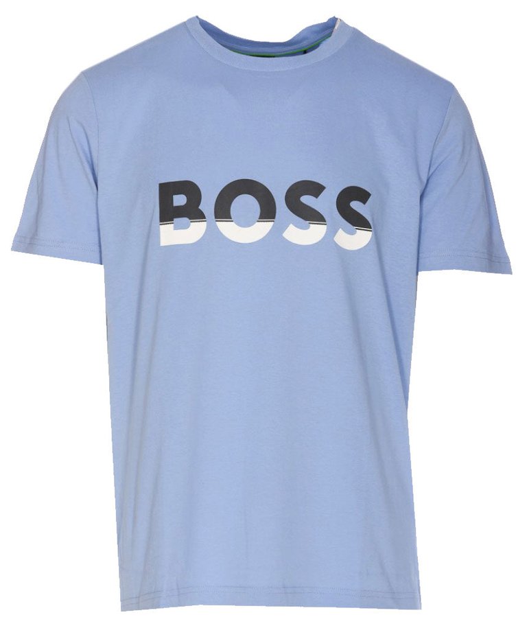 HUGO BOSS Men's Big Logo Jersey Cotton T-Shirt Forever Blue/Asphalt Grey - Blue