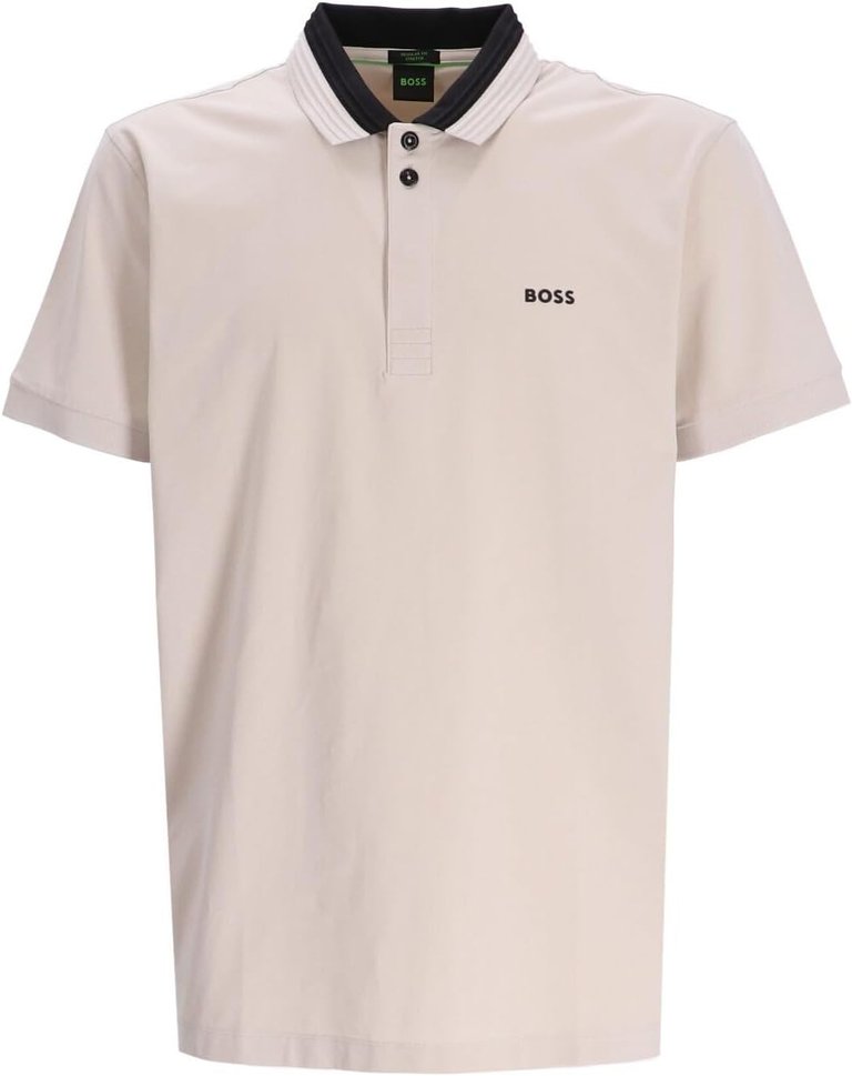 Hugo Boss Men's Paddy 1 Short Sleeve Polo T-Shirt with Contrast Collar, Khaki - Khaki