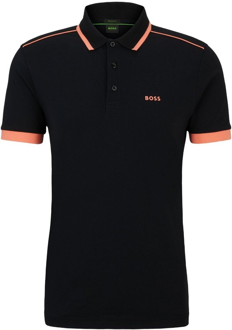 Hugo Boss Men's Paddy 1 Short Sleeve Polo with Contrast Trim, Black - Black