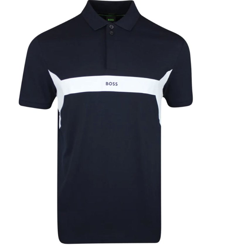 Hugo Boss Men's Paddy 2 Short Sleeve White Stripe Polo Shirt, Navy - Navy