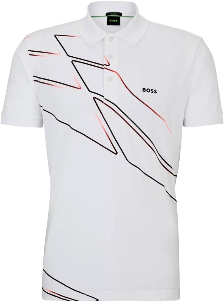 Hugo Boss Men's Paddy 3 Short Sleeve Polo with Graphic Print, White - White