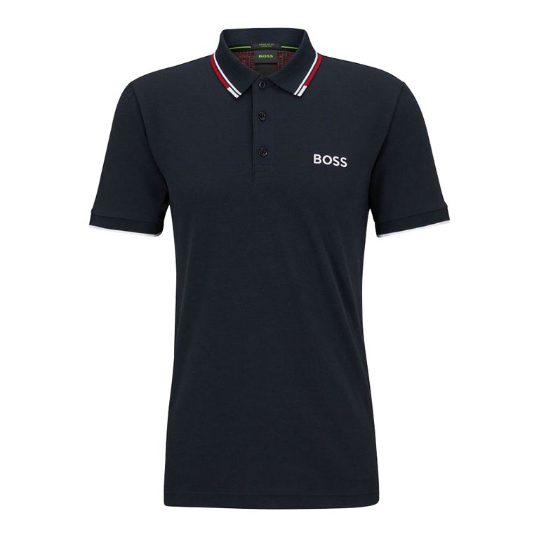 Hugo Boss Men's Paddy Pro Navy Blue Stretch Cotton Short Sleeve Polo T-Shirt - Blue