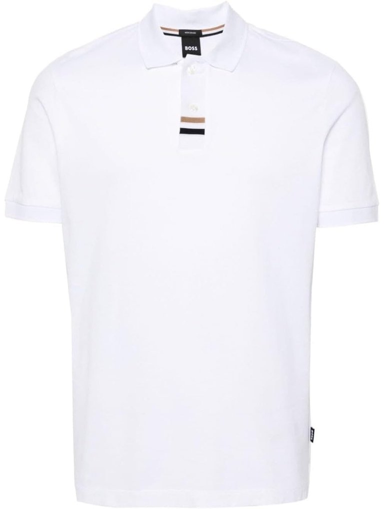 Hugo Boss Men's Parlay 424 Pique Cotton Short Sleeve Polo T-Shirt, White - White