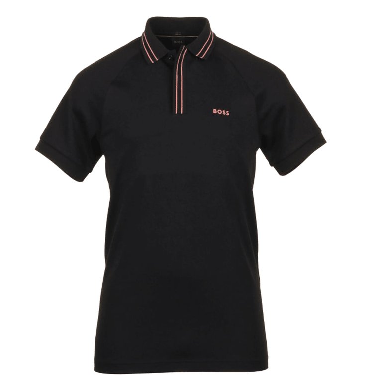 Hugo Boss Men's Paule 2 Slim Fit Cotton Polo T-Shirt w/ Pink Stripes, Black - Black