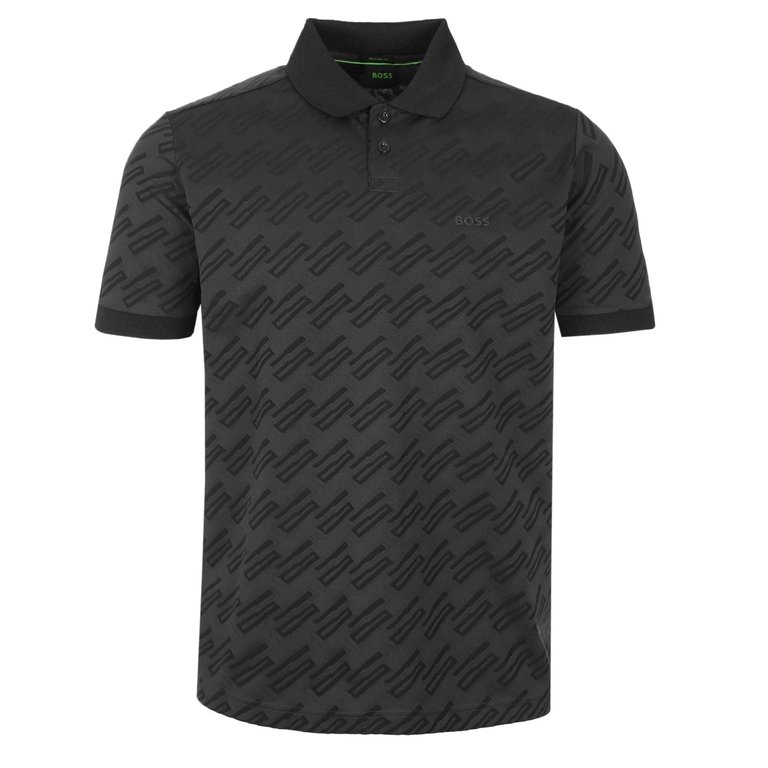 Hugo Boss Men's Pirax Polyester Monogram Jacquard Polo T-Shirt, Black - Charcoal