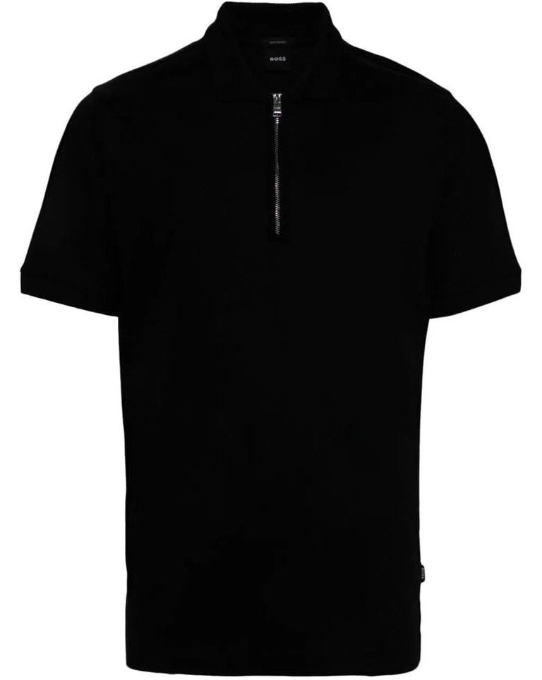 Hugo Boss Men's Polston 11 Half Zip Short Sleeve Slim Fit Polo Shirt, Black - Black