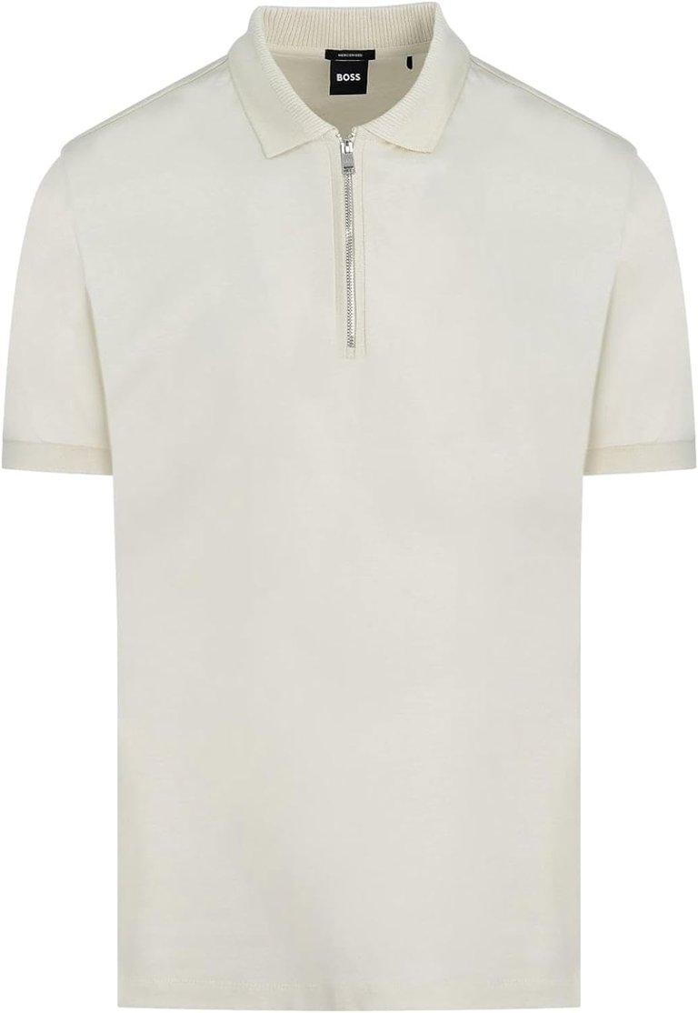 Hugo Boss Men's Polston 11 Half Zip Short Sleeve Slim Fit Polo Shirt, White - White