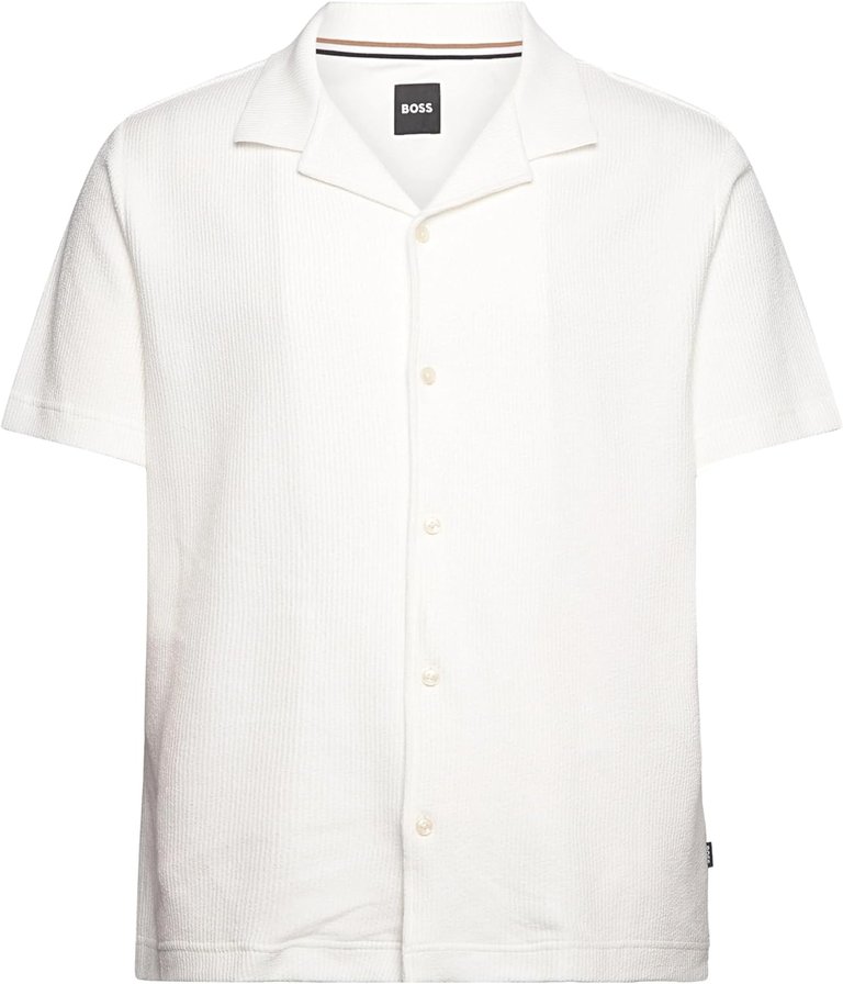 Hugo Boss Men's Powell 129 Pique Knit Button Down Shirt, White - White