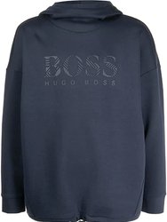 Hugo Boss Men's Soody Iconic Rubberized Tonal Logo Blue Hoody Sweatshirt - Blue