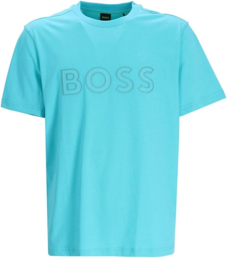 Hugo Boss Men's Tee 1 Rubberized Logo Short Sleeve Crew Neck T-Shirt, Turquoise - Turquoise