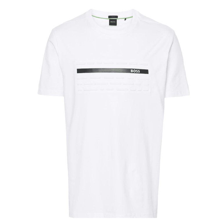 Hugo Boss Men's Tee 4 Raised Print Graphic Short Sleeve T-Shirt, White - White