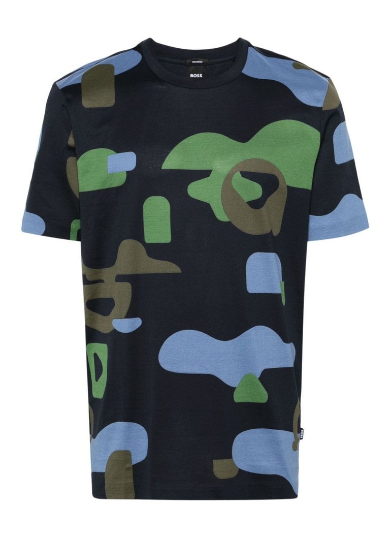 Hugo Boss Men's Tiburt 510 Camo Short Sleeve Crew Neck T-Shirt, Navy - Blue