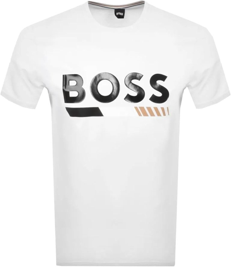 Hugo Boss Men's Tiburt White Logo Short Sleeve Crew Neck T-Shirt - White