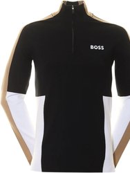 Hugo Boss Zolkar Colorblock Half Zip Cotton Knit Sweater 001-Black - Black