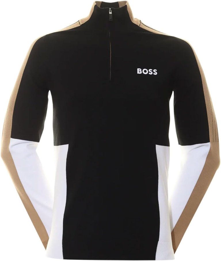 Hugo Boss Zolkar Colorblock Half Zip Cotton Knit Sweater 001-Black - Black