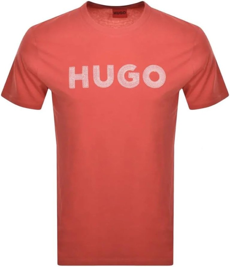 Hugo Men's Drochet Embroidered Logo Short Sleeve T-Shirt, Medium Red - Medium Red