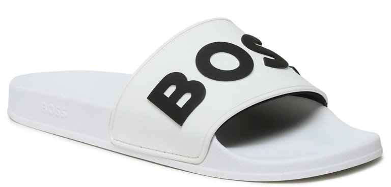 Men Alabaster Big Logo Slide Kirk Flat Sandals - White