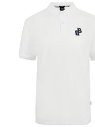 Men Parlay -White Pique Cotton BB Logo Short Sleeve Polo Shirt - White