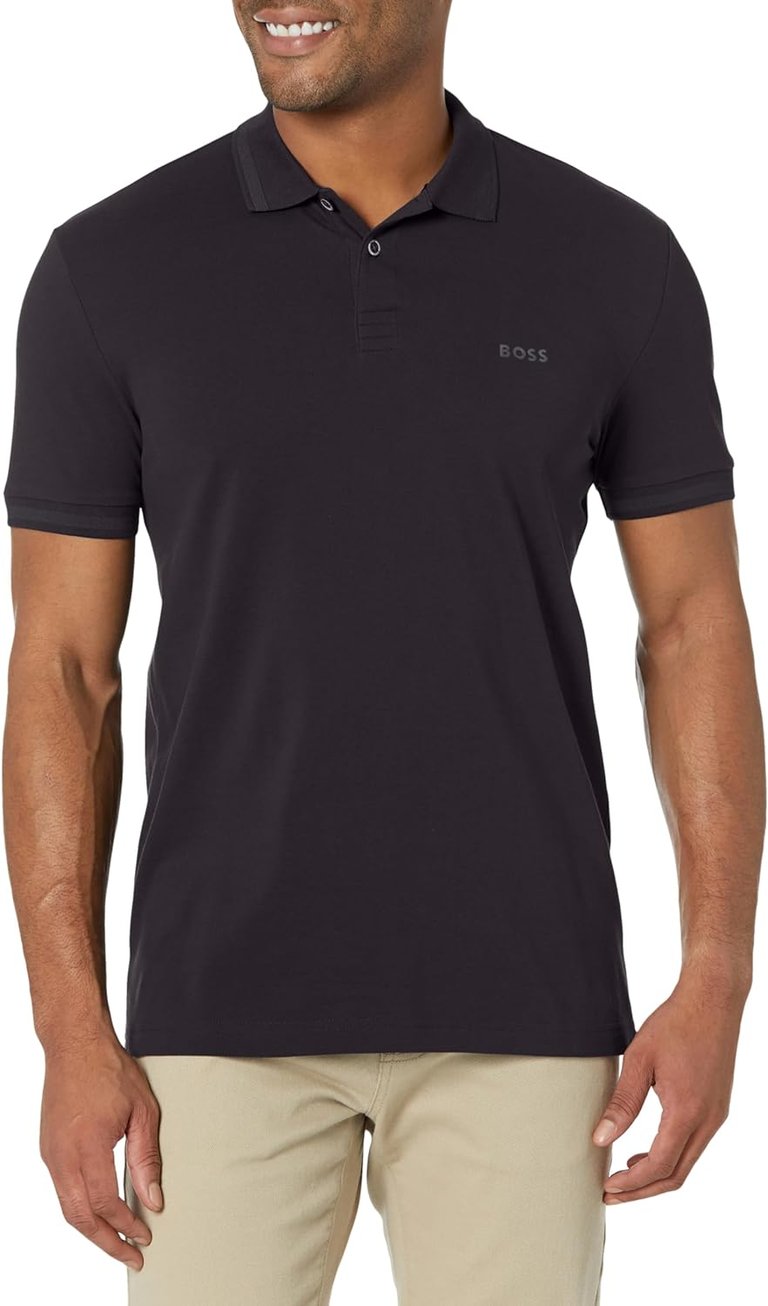 Men Pio Sporty Tonal Collar Smokey Black Polo T-Shirt - Black