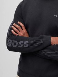 Men Rinos 001-Black Logo On Sleeves Crew Neck Cotton Sweater - Black