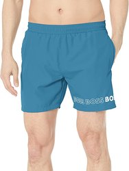 Men Standard Vertical Logo Swim Shorts - Blue