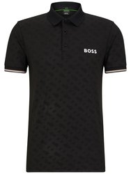 Men's Black Embossed Logo Pateo MB 12 Short Sleeve Polo T-Shirt - Black