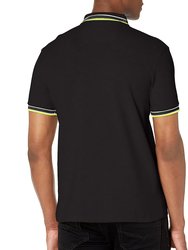 Men's Curved Logo Regular Fit Pique Polo Shirt, Black Soil