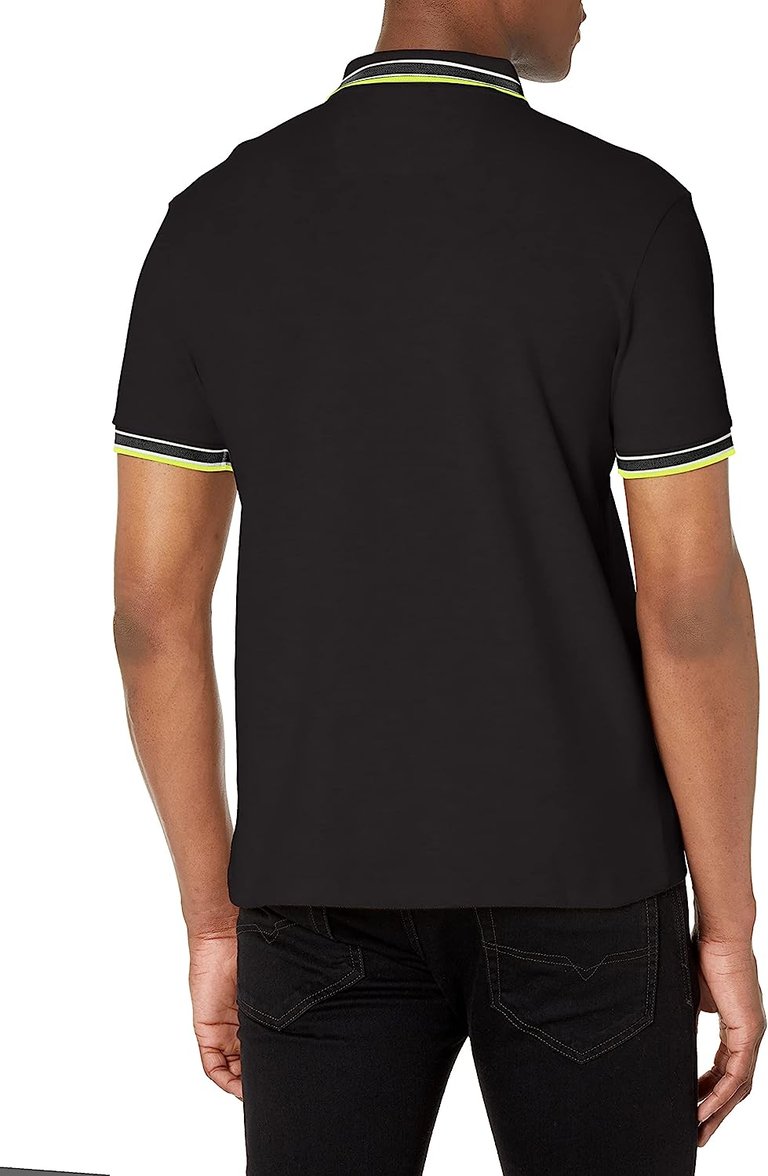 Men's Curved Logo Regular Fit Pique Polo Shirt, Black Soil