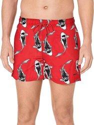 Men'S Fish Animal Print Drawstrings Waist Swim Shorts - Red
