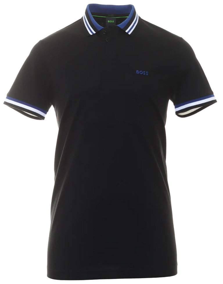 Men's Paddy 2 NCSA Navy Blue Short Sleeve Cotton Polo T-Shirt With Light Blue Ribbed Knit Collar - Blue