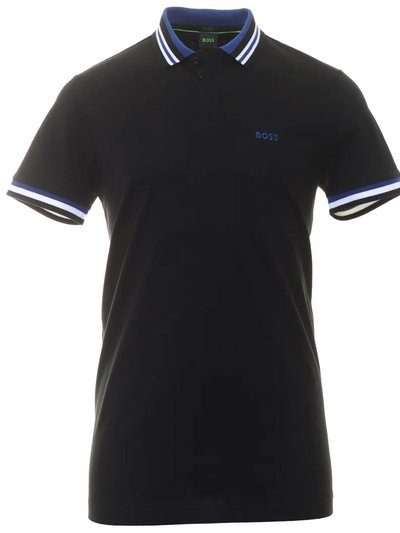 Hugo Boss Men's Paddy 2 NCSA Navy Blue Short Sleeve Cotton Polo T-Shirt With Light Blue Ribbed Knit Collar product