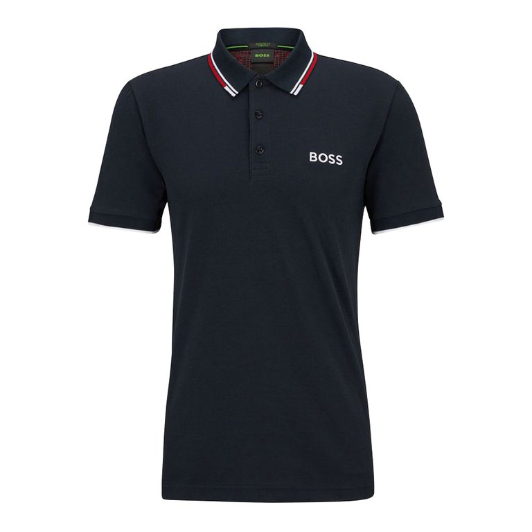 Men's Paddy Pro Navy Blue Stretch Cotton Short Sleeve Polo T-Shirt - Blue