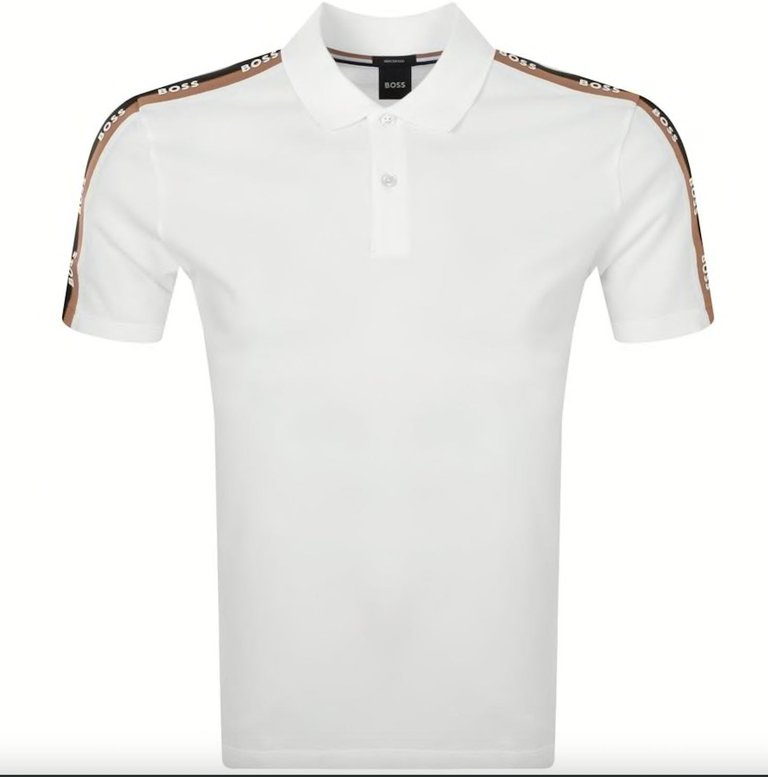 Men's Parlay White Pique Cotton Shoulder Logo Short Sleeve Polo T-Shirt - White