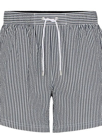 Hugo Boss Men's Velvetfish Black Striped Seersucker Swim Trunks product