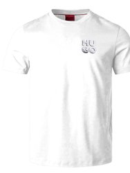 Men's White Stacked Logo Short Sleeve Crew Neck Cotton T-Shirt - White
