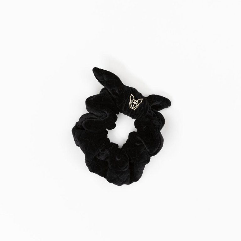 Women's Quilted Black Noir Velvet Oversized Scrunchie - Black Noir