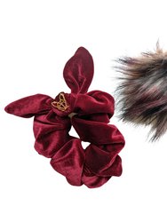 Women's Wine Scrunchie With Pom - Wine