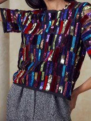 Shelby Top In Multi Block Sequin - Multi Block Sequin