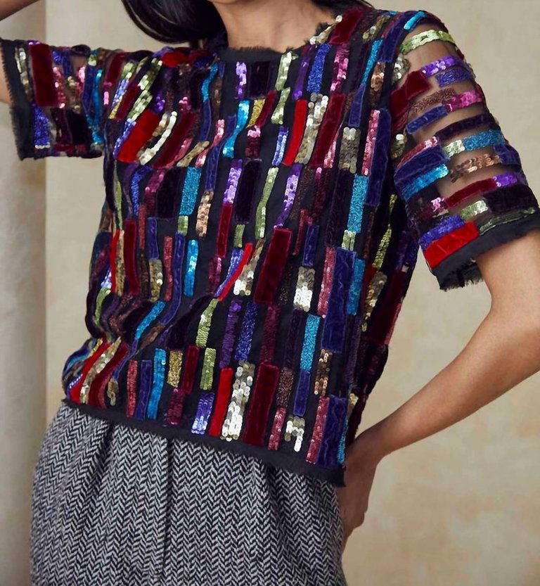 Shelby Top In Multi Block Sequin - Multi Block Sequin