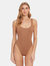 Classic Square Neck One-Piece Swimsuit  - Metallic Cocoa