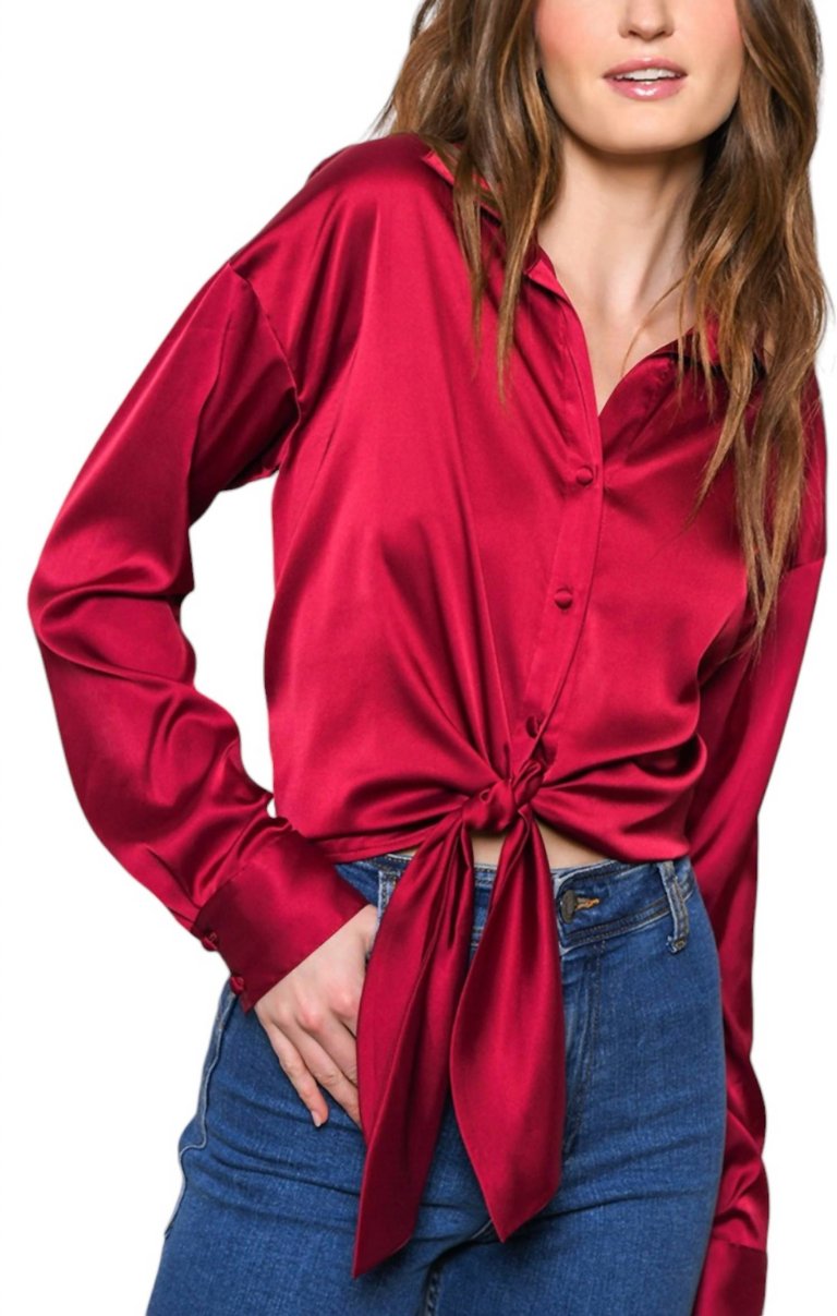 Robbie Tie Waist Top In Burgandy - Burgandy